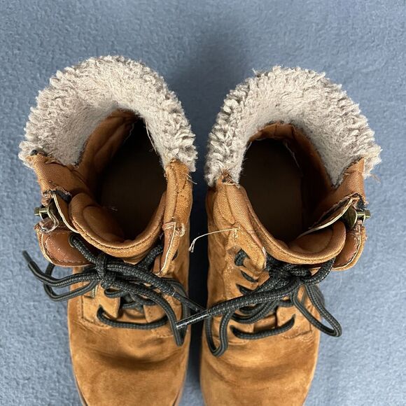 Steve Madden Girls US 3 Brown Leather Faux Shearling Collar Lace Up Snow Boots - Picture 7 of 13